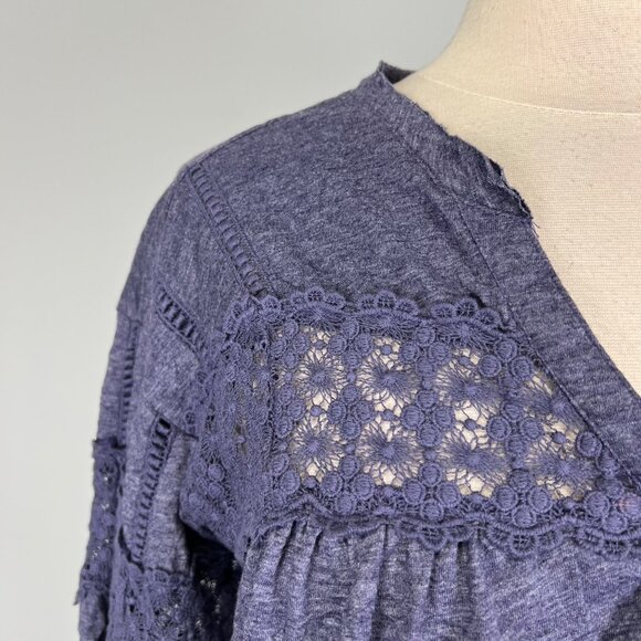 Sundance Womens Blue Crinkle Top Crochet Lace Trim Half Sleeves size Small - Picture 3 of 12